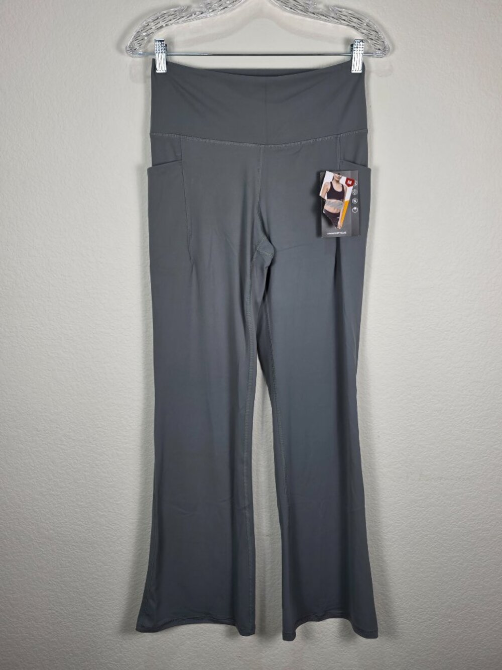 Avia Softsculpt Flare Leggings Green Grey High Waisted Yoga Pants with Pockets N